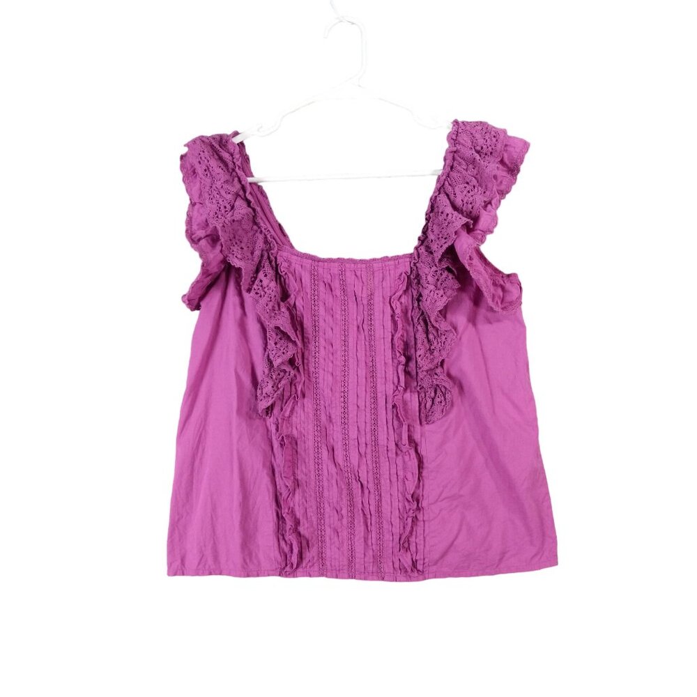 SEZANE Lexy Blouse Women SZ 36 US 4 Square Neck Ruffle Crochet Peasant Purple